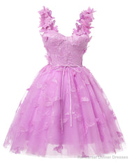 Hot Pink 3D Butterfly Lace Applique Tulle Homecoming Dress for Teens Sweetheart Mini Short Prom Dresses