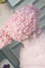 Pink A Line Tulle Homecoming Dresses With Flower Appliques