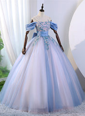 Pink and Blue Off Shoulder with Lace Applique Formal Dress, Sweet 16 Gown Formal Dress