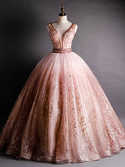 Pink Ball Gown Tulle Sequins Bling Bling Beading Quinceanera Dress