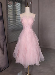 Pink Tulle Beaded Low Back Short Party Dress, Pink Tulle Homecoming Dress