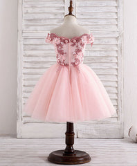 Pink Tulle Lace Applique Short Flower Girl Dresses