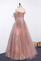 Pink tulle lace long prom dress pink tulle formal dress