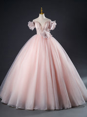 Pink Tulle Off the Shoulder Beading Flower Quinceanera Dress