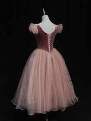 Pink Tulle Short Prom Dress, Pink Tulle Puffy Homecoming Dress