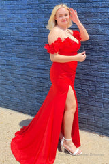 Plus Size Red Off The Shoulder Long Prom Dress with Slit