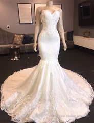 Princess White Sweetheart Mermaid Court Train Wedding Dresses