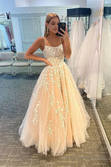 Princess Yellow Spaghetti Straps Prom Dress