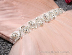 Strapless Blush Pink Tulle Short With Sash Sweet 16 Cute Prom Dresses