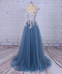 Unique Pncess Appliqued Tulle Long Prom Dresses