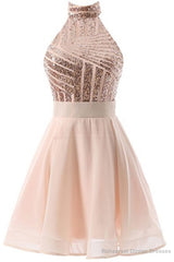 Halter Sequins Backless Mini Short Prom Dresses