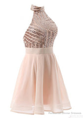 Halter Sequins Backless Mini Short Prom Dresses