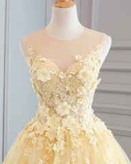 Yellow Lace Customize Long A Line Senior Halter Prom Dresses