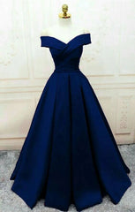 Navy Blue Party Gown Simple Satin Long Prom Dress