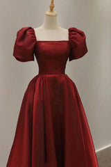 Burgundy A Line Short Prom Dress, Cute Evening Dress