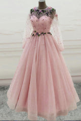 Cute Tulle Applique Long Prom Dress, Evening Dress