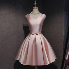 Cute Pink Satin Short Simple Knee Length Pink Short Prom Dresses