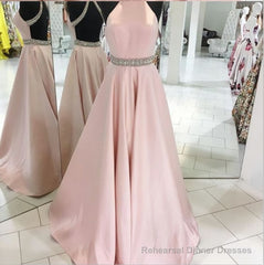 Pink Backless Halter Simple Handmade Plus Size Elegant Prom Dresses