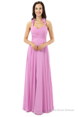 Purple Chiffon Halter Backless With Pleats Bridesmaid Dresses