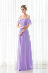 Purple Chiffon Off The Shoulder Long Bridesmaid Dresses