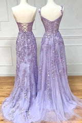 Purple Lace Long Prom Dress, Lovely Purple Sweetheart Neckline Evening Dress