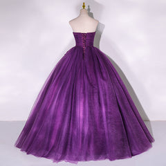 Purple Scoop Tulle Ball Gown Formal Dresses, Purple Sweet 16 Dresses