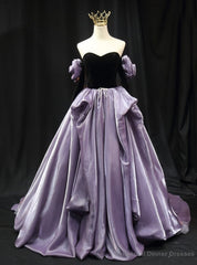 Purple Strapless Black Velvet Long Sleeve Prom Dress