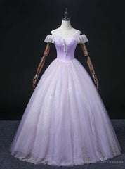 Purple Tulle Sequins Off the Shoulder Quinceanera Dress