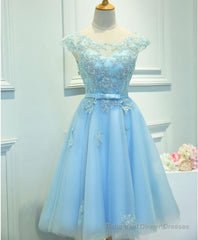 Light Blue Lace Tulle Short Prom Dress, Homecoming Dress