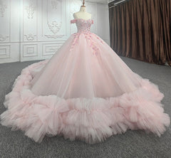 Quinceanera Ball Gown  Off-the-Shoulder  Sequined Pink Dress