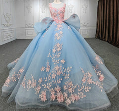 Quinceanera Blue Flower Ball Gown Dress