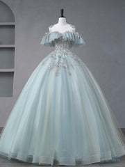 Quinceanera Dress A-Line Blue Tulle sequin Lace Long Prom Dress Blue Lace Sweet Dress