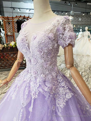 Quinceanera Dress Ball Gown Short Sleeves Beaded Prom Dresses With Appliques