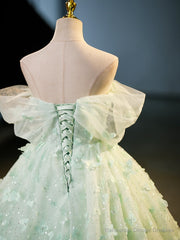 Quinceanera Dress Green Tulle A-Line Lace Long Prom Dress Green Lace Long Sweet Dress