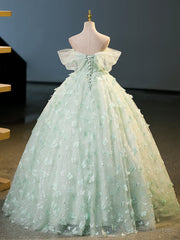 Quinceanera Dress Green Tulle A-Line Lace Long Prom Dress Green Lace Long Sweet Dress