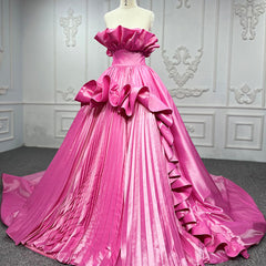 Quinceanera Dress Princess Satin Ball Gown Tiered Strapless Sleeveless Evening Dresses