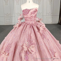 Quinceanera Dress Romantic Pink beading Prom Dresses Sequined Sleeveless with Bowknot