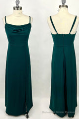 Dark Green Cowl Neck Straps Chiffon Long Bridesmaid Dress