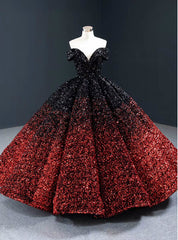 Red And Black Sequins Off the Shoulder Prom Dress