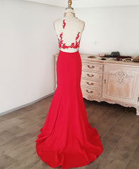 Red Mermaid Long Prom Dress, Red Formal Graduation Dress