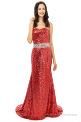 Red mermaid Sequins Sweetheart With Crystal Bridesmaid Dresses