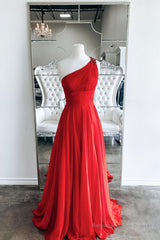 Red one shoulder long prom dress red evening dress