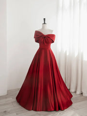 Red Satin One Shoulder Long Party Dress with Bow Red Off Shoulder Prom Dress prom dresses shops