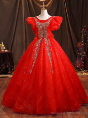 Red Tulle Sequins Appliques Quinceanera Dresses