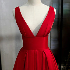 Red V-neckline Satin Floor Length Prom Dress Red Evening Gown prom dresses shops