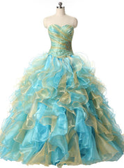 Rhinestones Ball Gown Sweetheart Organza Ruffles Quinceanera Dresses