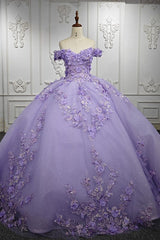 Romantic Quinceanera Dresses Sleeveless Beading Prom Dresses with 3D Flower Appliques