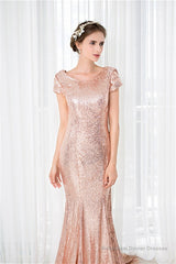 Rose Gold Sequin Mermaid Prom Dresses