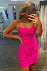 Rose Pink Lace Up Tight Homecoming Dress