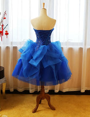 Royal Blue Knee Length Party Dress with Applique, Short Prom Dress